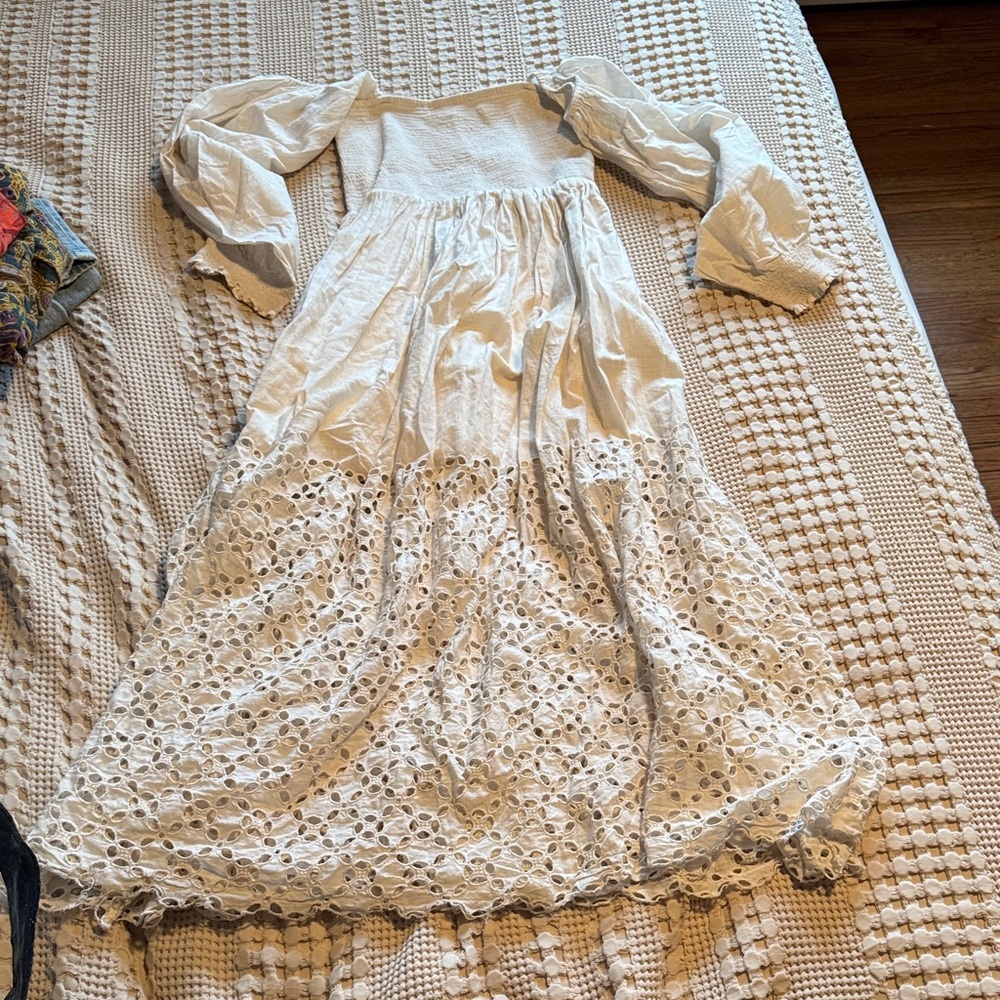 Free People Cream White Eyelet Midi Dress